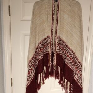 AlmostFamous L Women's Cardigan OpenFrontShawlPonchoKnitStripedTop SweaterLngslv